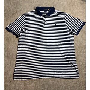 Polo Ralph Lauren Classic Fit Striped Polo Shirt Navy Blue White Mens XL